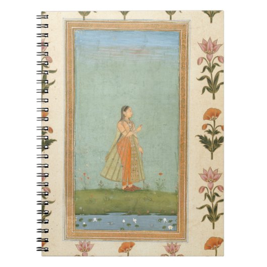 Carnet Madame tenant une fleur, se tenant prêt un étang (Devant)