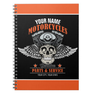 Carnet Magasin de moto de crâne volant de motard personna