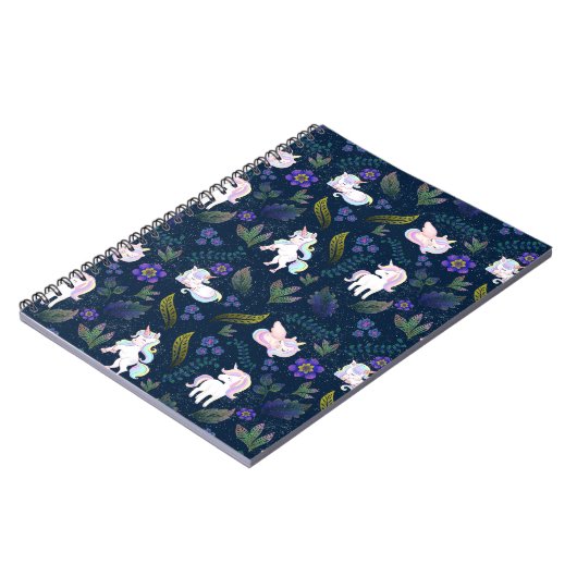 Carnet Magical Unicorn Night Forest Seamless Pattern (Côté gauche)