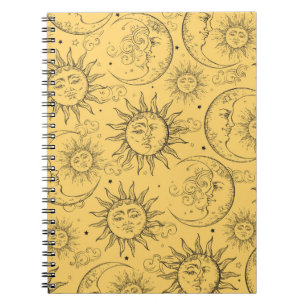 Carnet Magie Jaune Vintage Céleste Soleil Lune Étoiles
