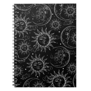 Carnet Magie Noire Vintage Céleste Soleil Lune Étoiles