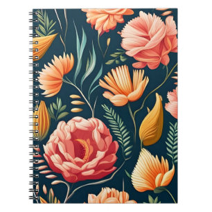 Carnet Magnifique motif de fleurs roses, orange et rouges