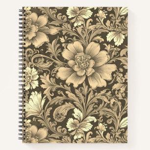Carnet Magnifique motif floral sépia vintage