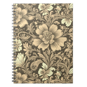Carnet Magnifique motif floral sépia vintage