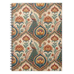 Carnet Magnifique Paon & Motif Floral Indien Artwork