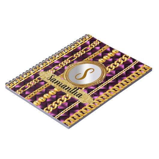 Carnet Magnifique Velours Violet Or Monogramme Élégant Ch (Côté gauche)