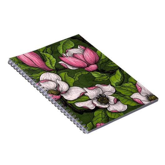 Carnet Magnolia en floraison sur vert foncé (Côté Droit)