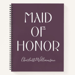 Carnet Maid of Honor Eggplant Typographie Nom Mariage
