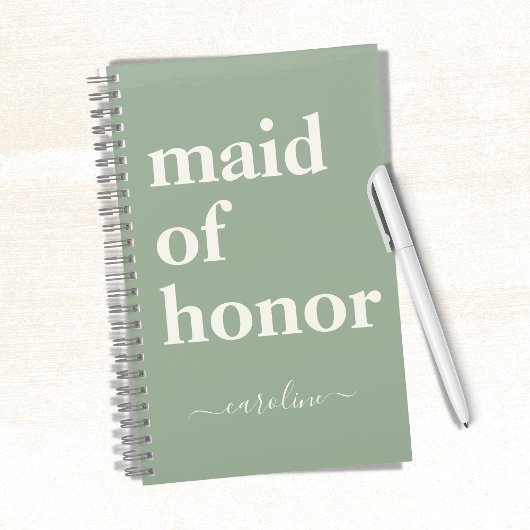 Carnet Maid of Honor Minimalist Nom moderne | Sage Green