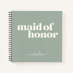 Carnet Maid of Honor Simple Minimaliste Nom Sage Green