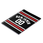 Carnet Maillot de sport noir et rouge nom et numéro perso (Côté gauche)