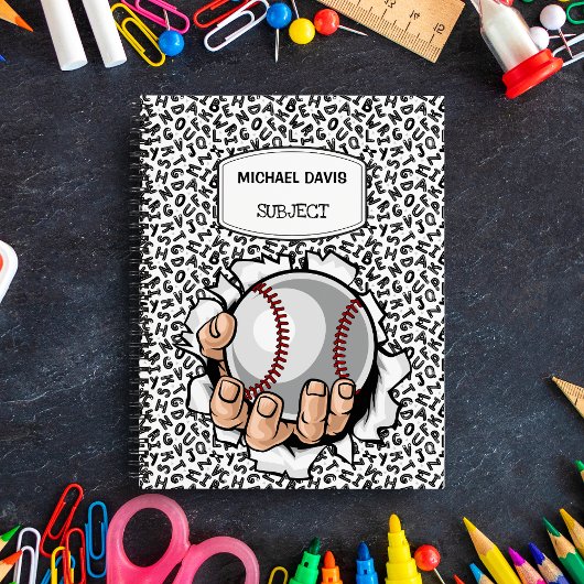 Carnet Main de dessin animé tenant un ballon de baseball 