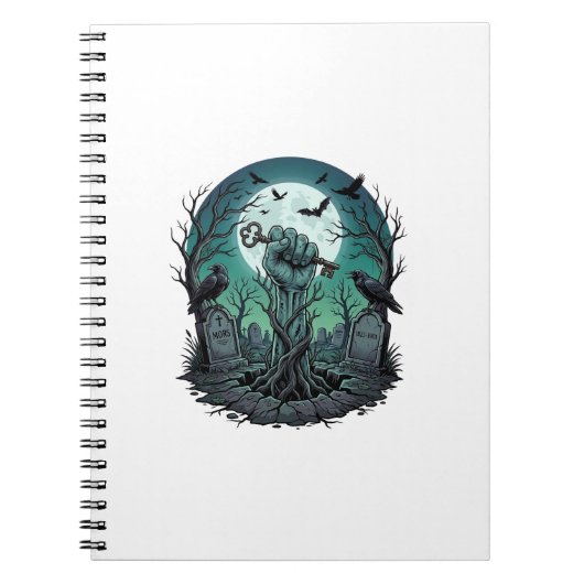 Carnet Main de zombie squelette clé tombe corbeaux Hal (Devant)