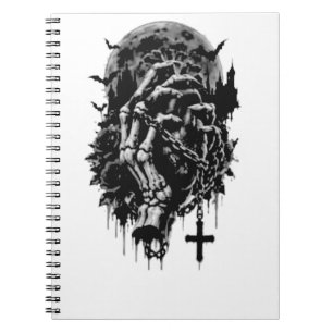 Carnet Mains de squelette gothiques Roses rouges Hallowee