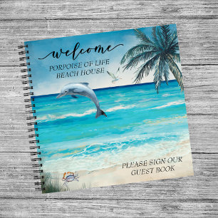 Carnet Maison de plage à l'aquarelle bienvenue dauphin in