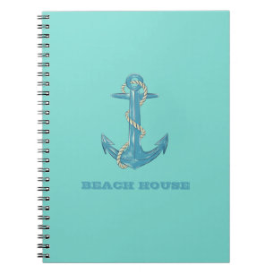 Carnet Maison de plage nautique, Ancre, Corde, Vert Menth