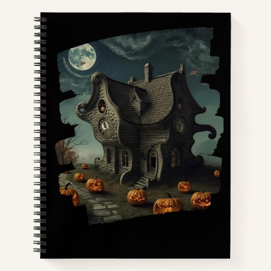 Carnet Maison Haunween avec Citrouilles et Pleine lune (Devant)