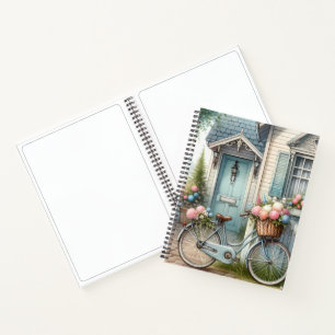 Carnet Maisonnette Bleue avec Vélo et Panier de Fleurs Pr