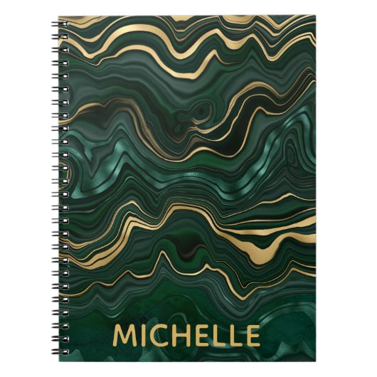 Carnet Malachite vert foncé et veines de feuilles d'or (Devant)