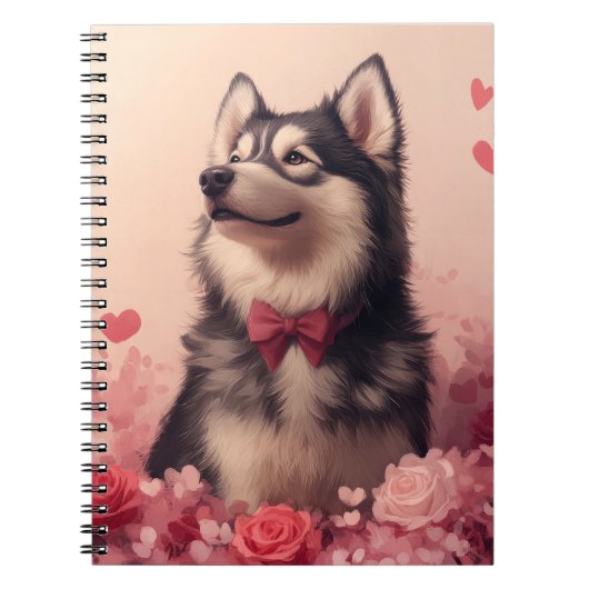 Carnet Malamute d'Alaska avec des roses - Saint-Valentin  (Devant)