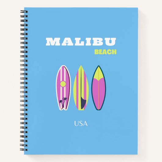 Carnet Malibu, Plage de Malibu, Tropical, Preppy, Bleu (Devant)