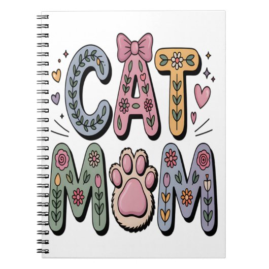 Carnet Maman chat floral avec empreinte de patte (Devant)