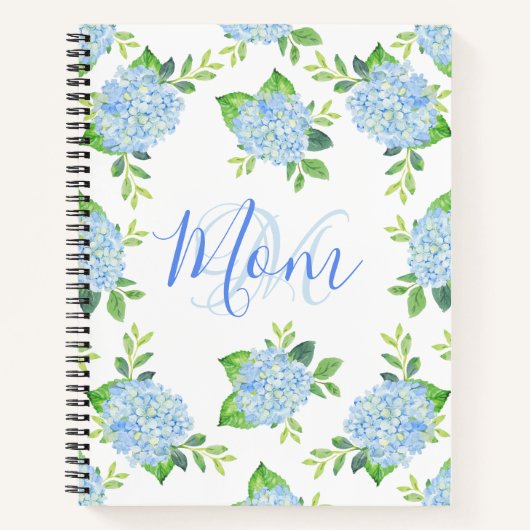 Carnet Maman Floral Bleu Hydrangée Aquarelle moderne (Devant)