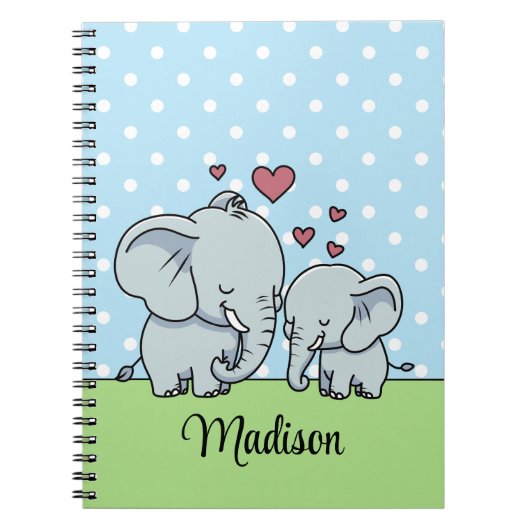 Carnet Maman mignonne et Eléphant bébé, Vert personnalisé (Devant)