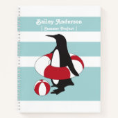 Carnet Manchot de natation personnalisé bleu clair pour e (Devant)