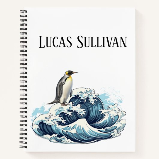 Carnet Manchot royal surfant les vagues (Devant)