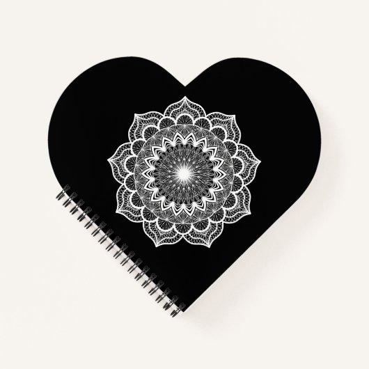 Carnet Mandala blanc sur fond noir (Devant)