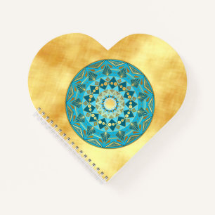 Carnet Mandala bleu or sur fond or doux