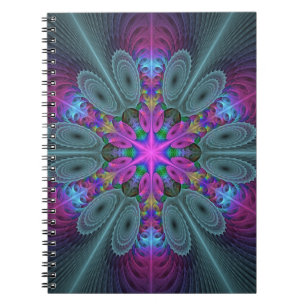 Carnet Mandala coloré frappant art fractal kaléidoscope