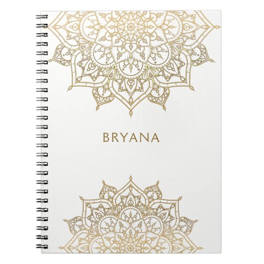Carnet Mandala doré Glamour chic moderne blanc (Devant)