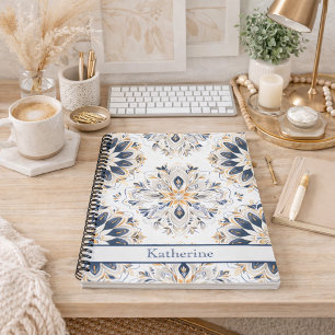 Carnet Mandala élégant personnalisé or marine