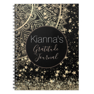 Carnet Mandala enchanteur avec étoiles d'or Personnalisé