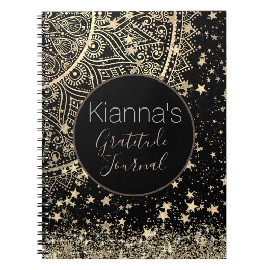 Carnet Mandala enchanteur avec étoiles d'or Personnalisé (Devant)