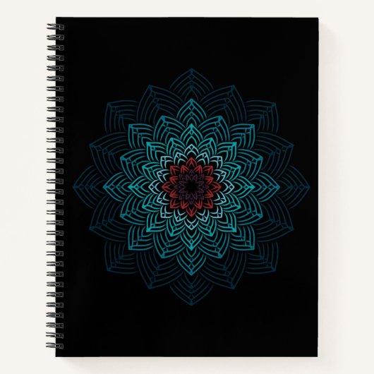Carnet Mandala Fleur Aqua et Rouge (Devant)