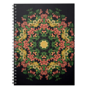 Carnet Mandala floral : rouge, vintage jaune.