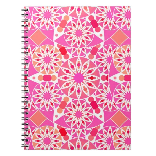 Carnet Mandala motif, tons rose et corail (Devant)