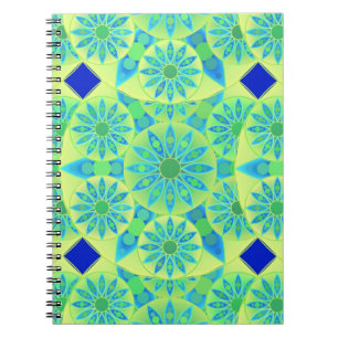 Carnet Mandala motif, turquoise, bleu, vert citron