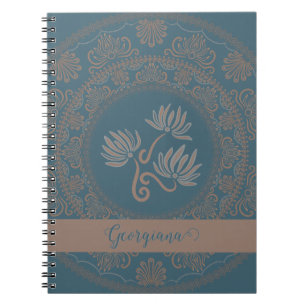 Carnet Mandala personnalisé doré et sarcelle rococo à mot