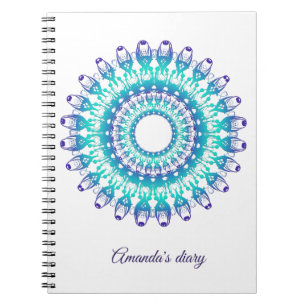 Carnet mandala turquoise ethnique. Texte