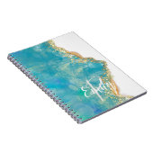 Carnet Marbre abstrait d'agate sarcelle et blanc Monogram (Côté Droit)