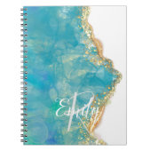 Carnet Marbre abstrait d'agate sarcelle et blanc Monogram (Devant)