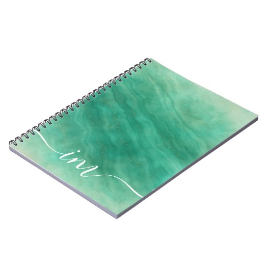 Carnet Marbre Abstrait vert moderne avec initiales - (Côté gauche)