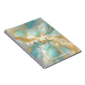 Carnet Marbre Aquamarine Pailleté Or Luxe Élégant (Côté Droit)