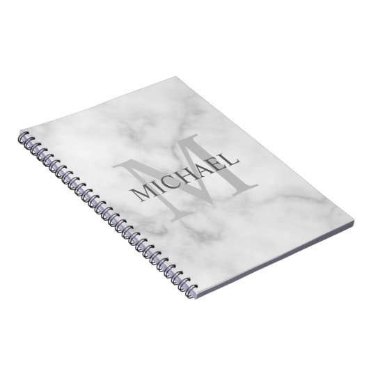 Carnet Marbre blanc classique Monogramme personnalisé et (Côté Droit)