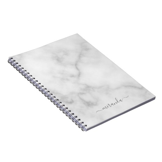 Carnet Marbre blanc de nom personnalisé de script moderne (Côté Droit)
