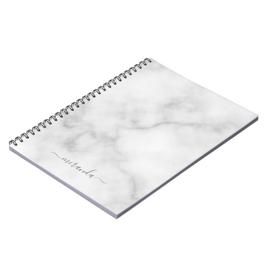 Carnet Marbre blanc de nom personnalisé de script moderne (Côté gauche)